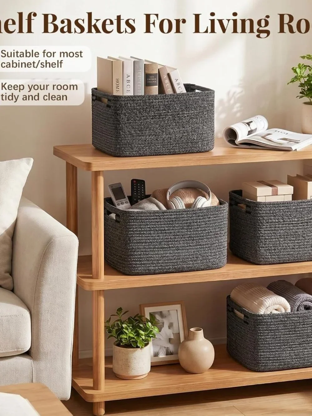 New 4Packs Natural Cotton Rope Storage Baskets for Organizing Toys, Clothes, Tow